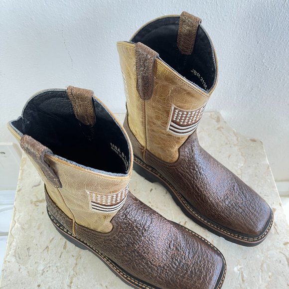 J.B.DILLON Reserve Cowboy Men's Boots Brown/beige leather Western Boots size 8.5 - Picture 8 of 16